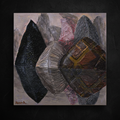 Reflective Terrain, contemporary mixed-media relief artwork by Alla Anew featuring layered textures inspired by mountains, water reflections, erosion, and landscape memory.