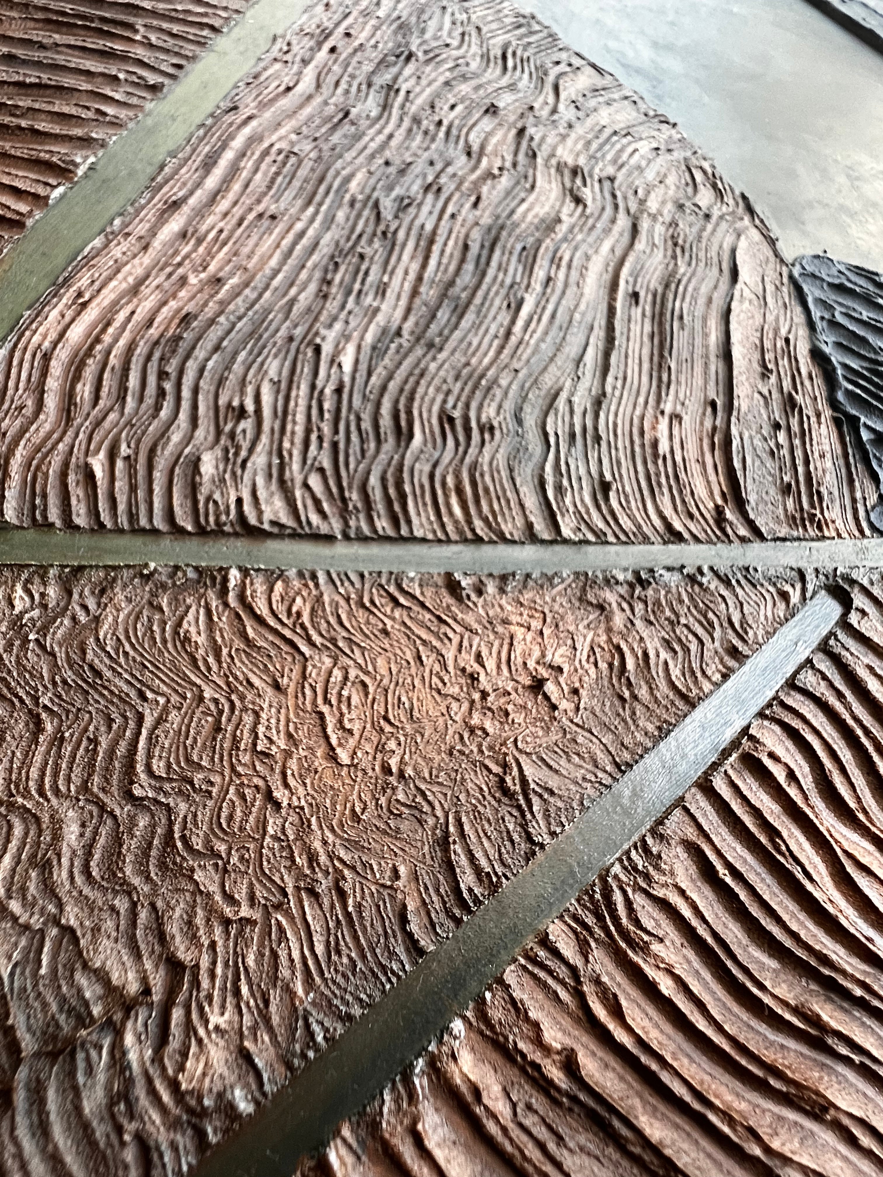 Relic of Form and Time — Carved Continuum, textured contemporary relief artwork by Alla Anew inspired by carved wood forms detail (4)
