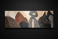 Abstract relief artwork with carved textures and layered sculptural surface inspired by woodcraft.